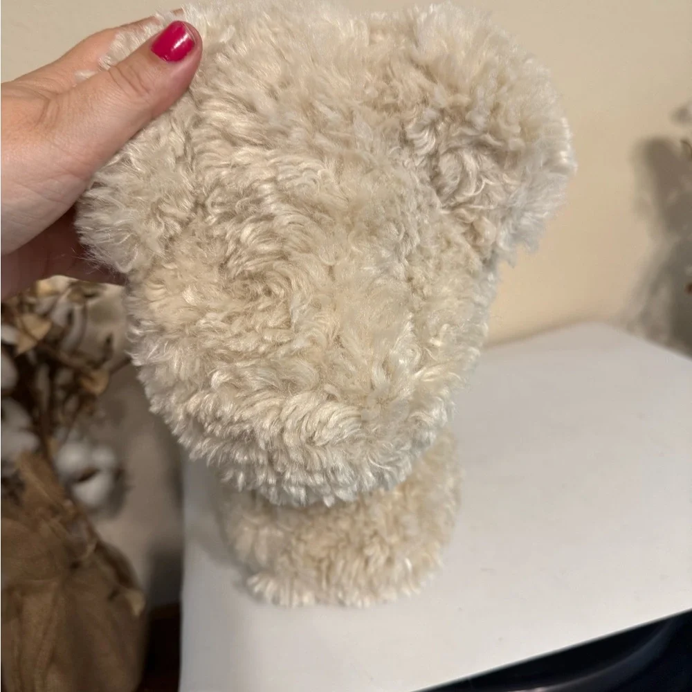 Pottery Barn Cream Doodle Faux Fur Dog Pillow Bell Cozy Teddy Poodle Labradoodle